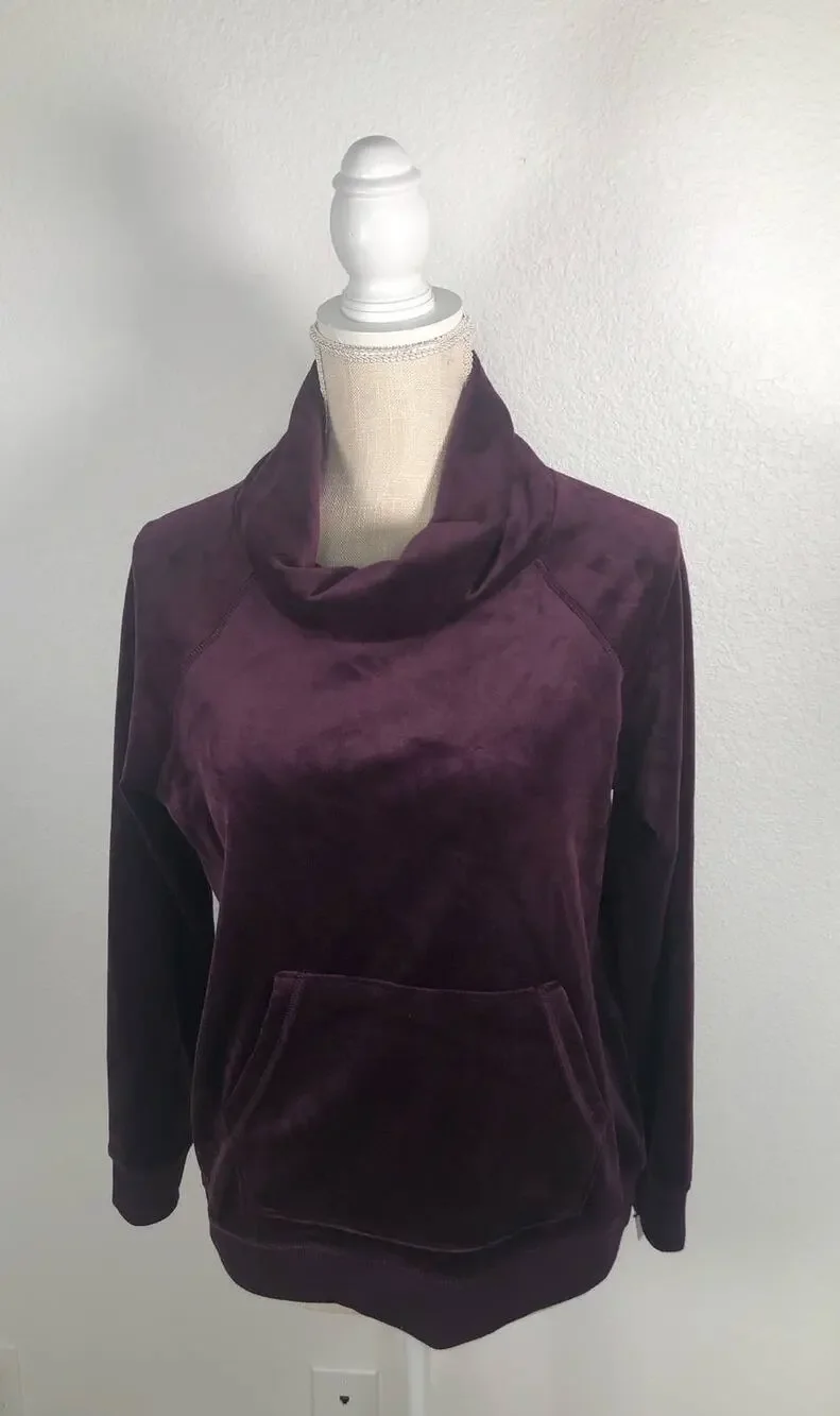 Calvin Klein Aubergine Cowl Neck Velour Pullover - PS